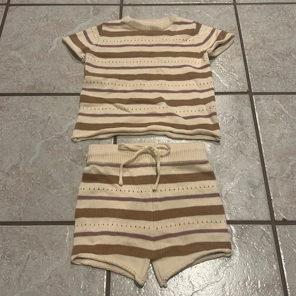 Aziel & Luca Summer Beige & Violet Knit Beach Lounge Shorts Set 2T New